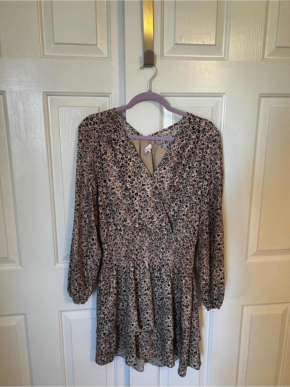 Parker Beige Leopard-Print Long-Sleeve Wrap Dress